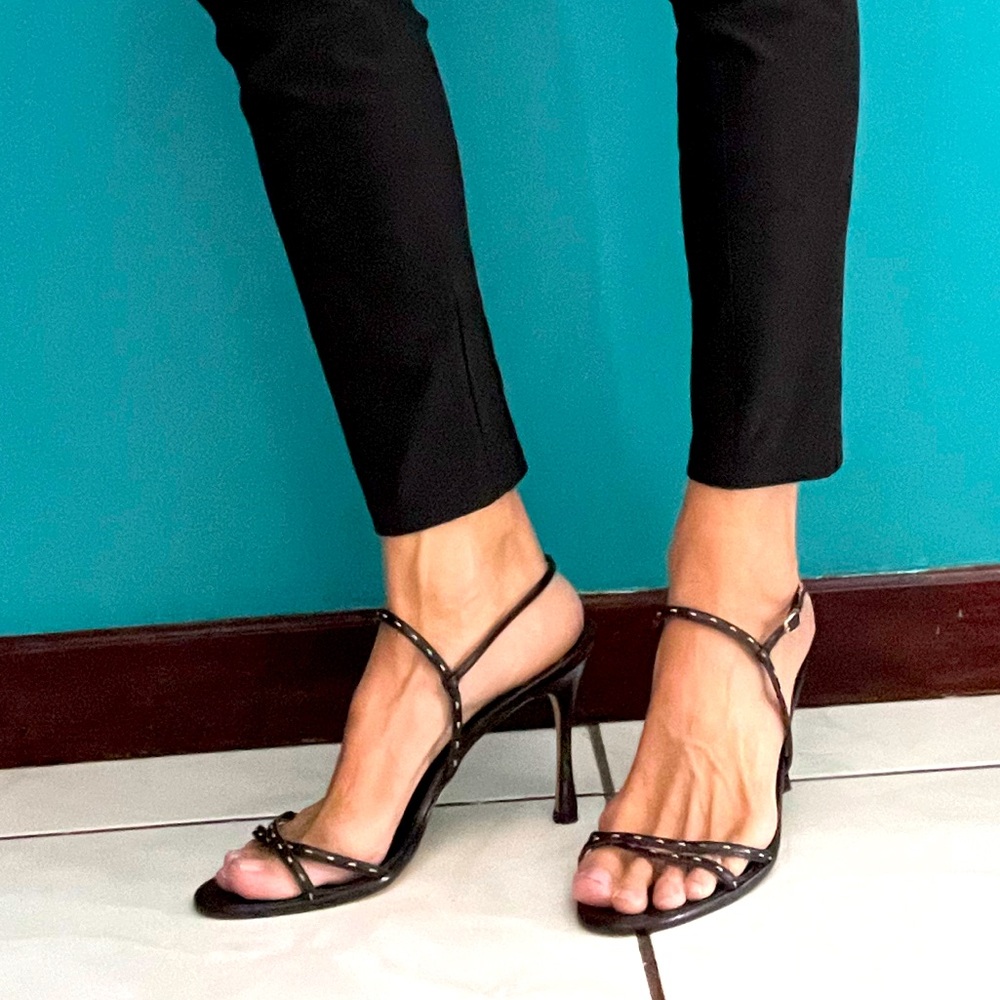 Manolo Blahnik strappy stillettos, black leather, sz 41.5 - Picture 2 of 11